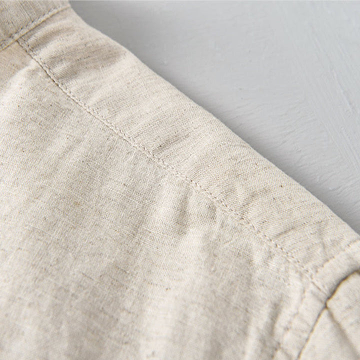 Chemise d'été pour homme, couleur unie, demi-boutonnée, manches courtes, en coton et lin, Buddha Stones - image 7