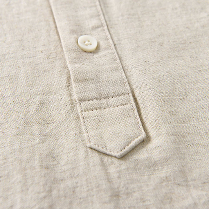 Chemise d'été pour homme, couleur unie, demi-boutonnée, manches courtes, en coton et lin, Buddha Stones - image 5