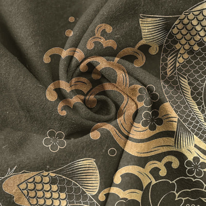 Buddha Stones Chemise homme à manches courtes et demi-boutonnée, motif pivoines et carpes koï - image 4