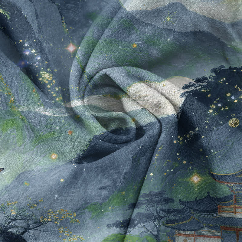 Buddha Stones Chemise homme à manches courtes et demi-boutonnée, motif paysage, en coton délavé - image 4