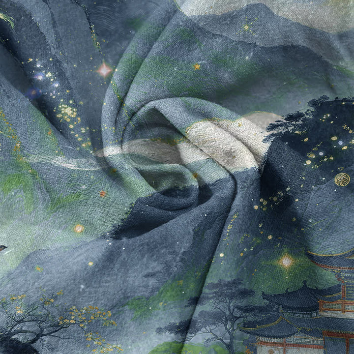 Buddha Stones Chemise homme à manches courtes et demi-boutonnée, motif paysage, en coton délavé - image 4