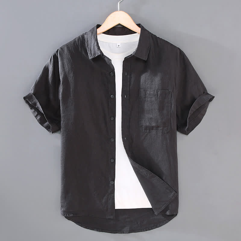 Buddha Stones Chemises d'été décontractées à manches courtes en lin uni pour homme, avec poche plaquée - Gris ardoise foncé - US/UK/AU42，EU52 (3XL) - image 9
