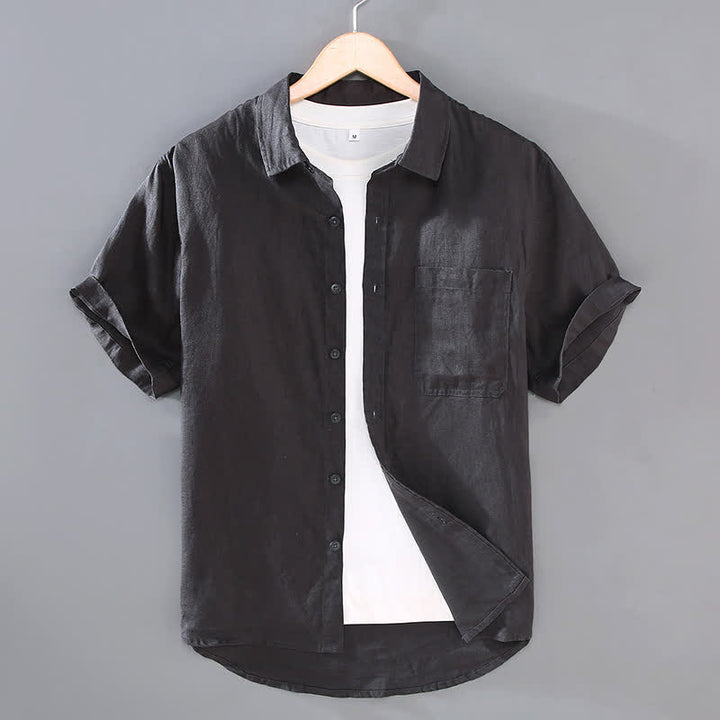 Buddha Stones Chemises d'été décontractées à manches courtes en lin uni pour homme, avec poche plaquée - Gris ardoise foncé - US/UK/AU42，EU52 (3XL) - image 9