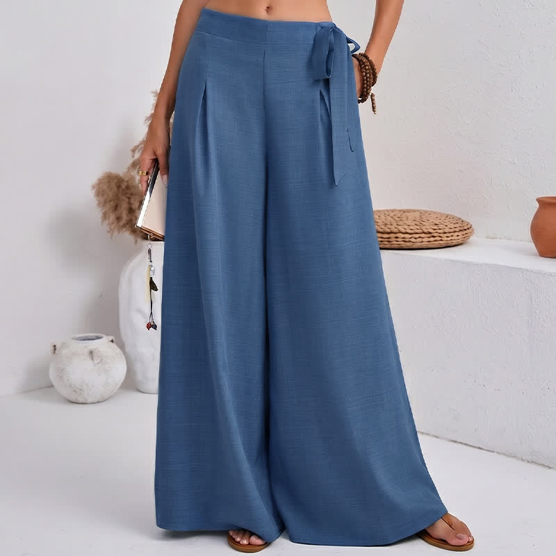 Pantalon large pour femme, style rétro décontracté, à cordon de serrage et poches, motif Buddha Stones, idéal pour le printemps. - Bleu royal - US14，UK/AU18，EU46 (2XL) - image 0