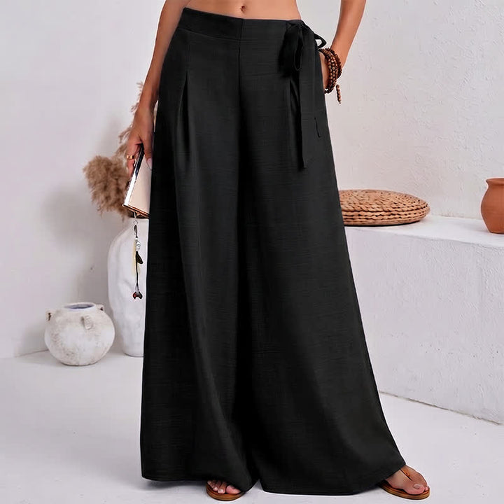 Buddha Stones Pantalon large à cordon de serrage et poches, style rétro décontracté printanier, pour femme - image 1