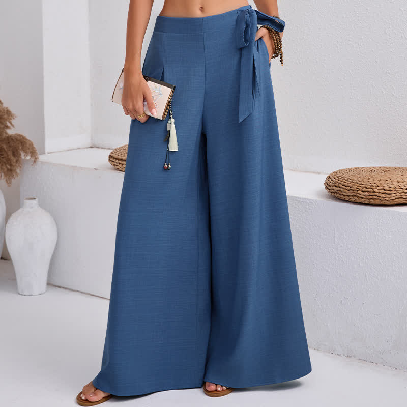 Buddha Stones Pantalon large à cordon de serrage et poches, style rétro décontracté printanier, pour femme - image 7