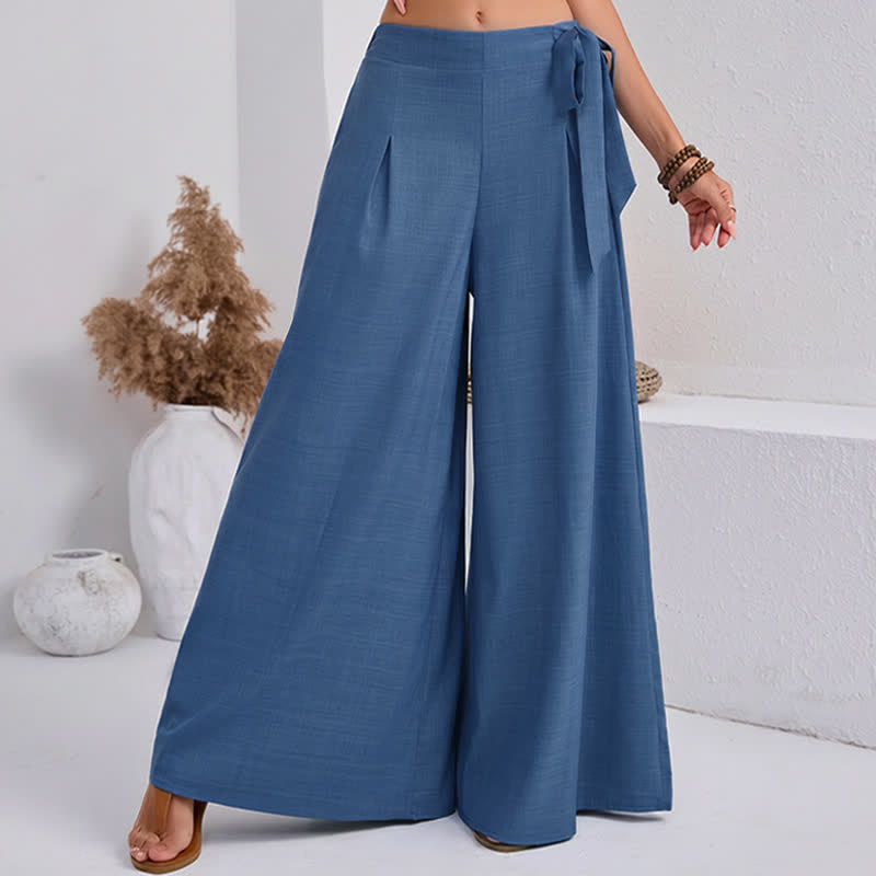 Buddha Stones Pantalon large à cordon de serrage et poches, style rétro décontracté printanier, pour femme - Bleu royal - US14，UK/AU18，EU46 (2XL) - image 4