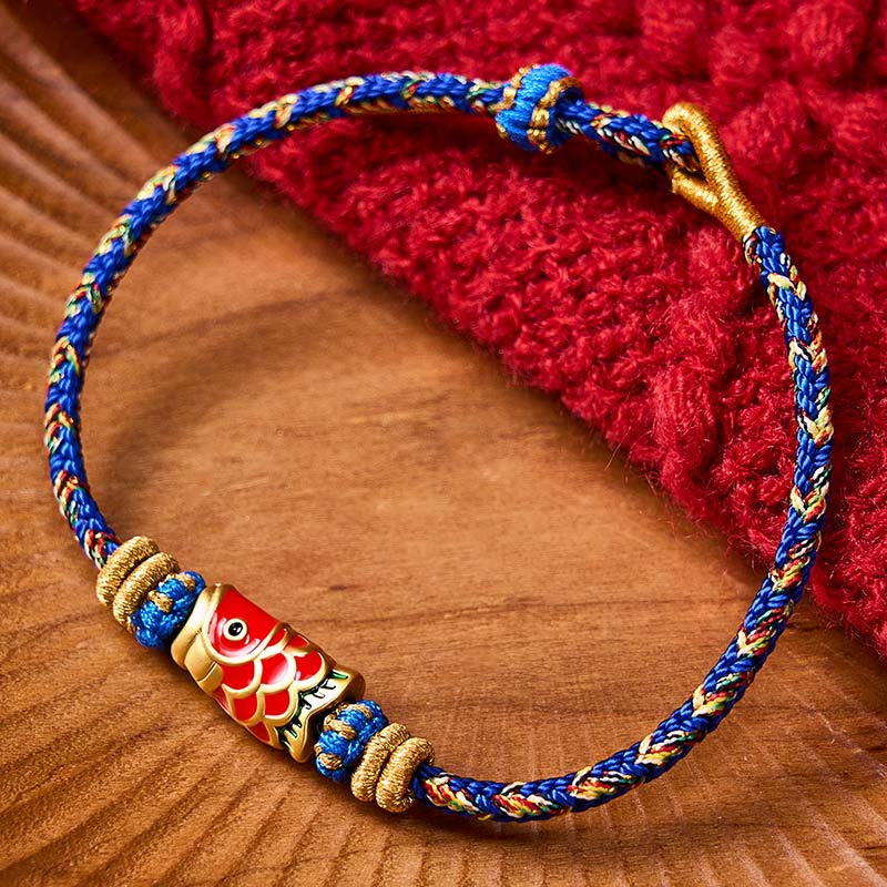 Buddha Stones Bracelet porte-bonheur en corde tressée à la main avec motif de carpes koï - Accessoire bleu avec poisson koi - image 16