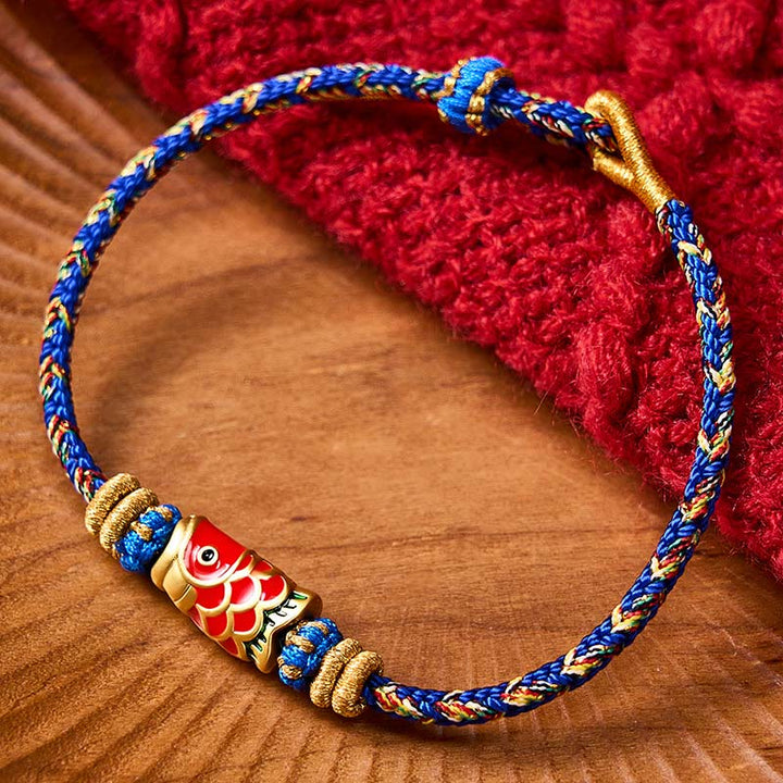Buddha Stones Bracelet porte-bonheur en corde tressée à la main avec motif de carpes koï - Accessoire bleu avec poisson koi - image 16