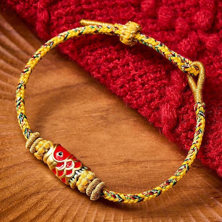 Buddha Stones Bracelet porte-bonheur en corde tressée à la main avec motif de carpes koï - Accessoire jaune avec poisson koi - image 19