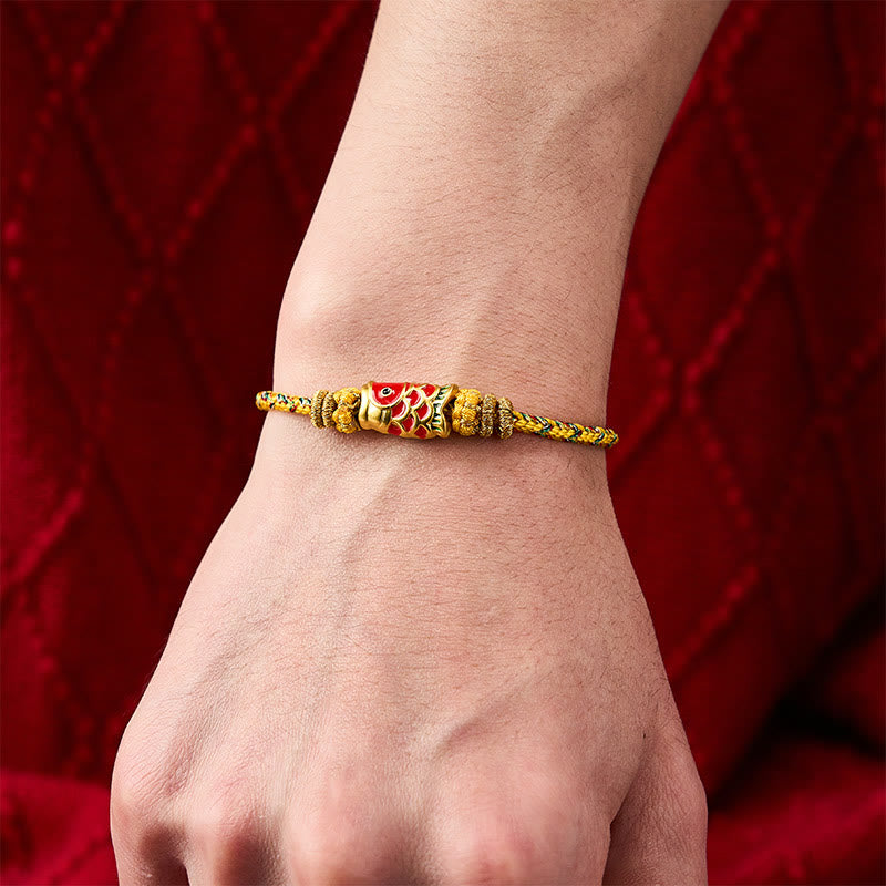 Buddha Stones Bracelet porte-bonheur en corde tressée à la main avec motif de carpes koï - image 21