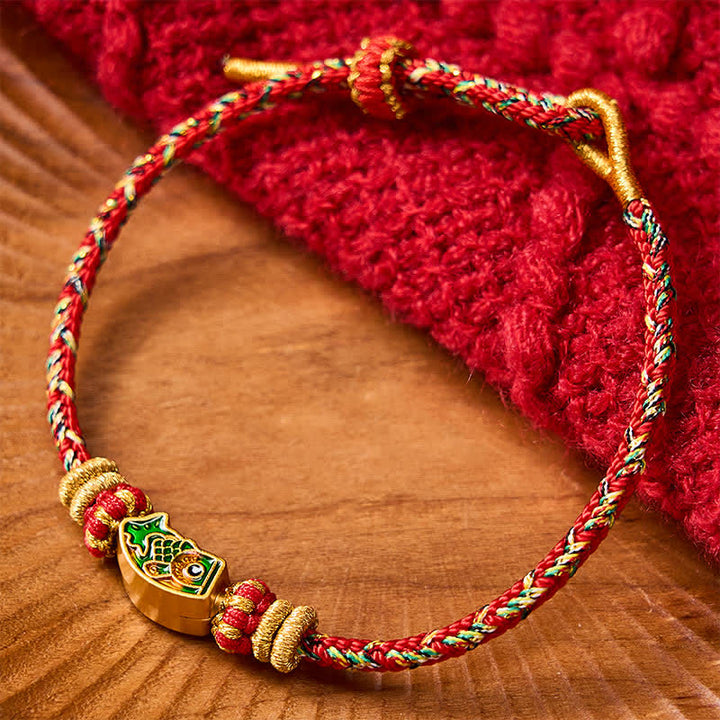Buddha Stones Bracelet en corde tressée à la main avec motif de carpes koï, résistant et résistant. - Rouge (Tour de poignet : 15-18 cm) - image 10