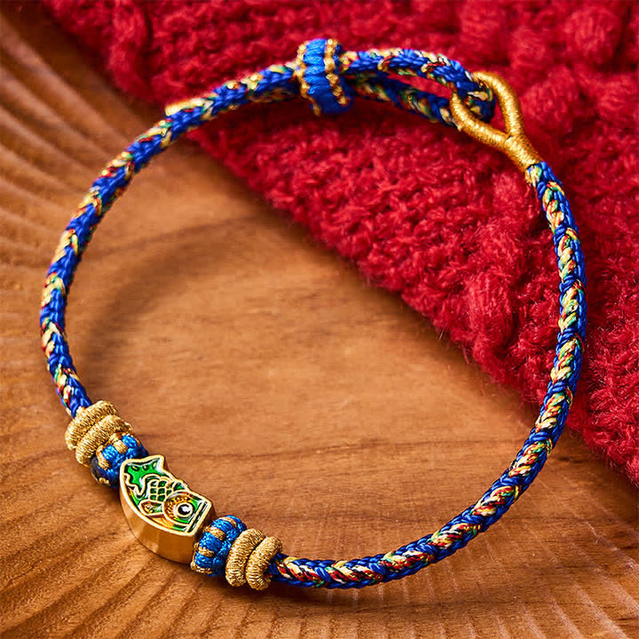 Buddha Stones Bracelet en corde tressée à la main avec motif de carpes koï, résistant et résistant. - Bleu (Tour de poignet : 15-18 cm) - image 15