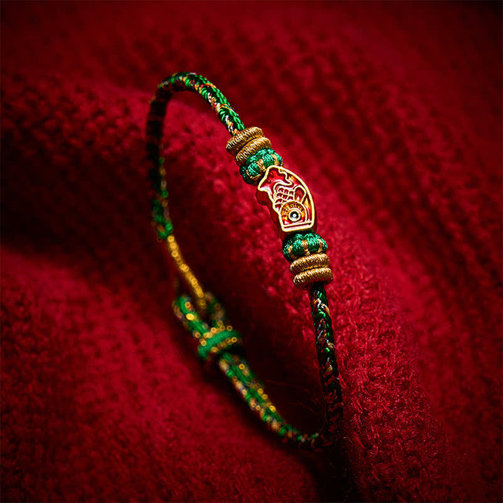 Buddha Stones Bracelet en corde tressée à la main avec motif de carpes koï, résistant et résistant. - image 3