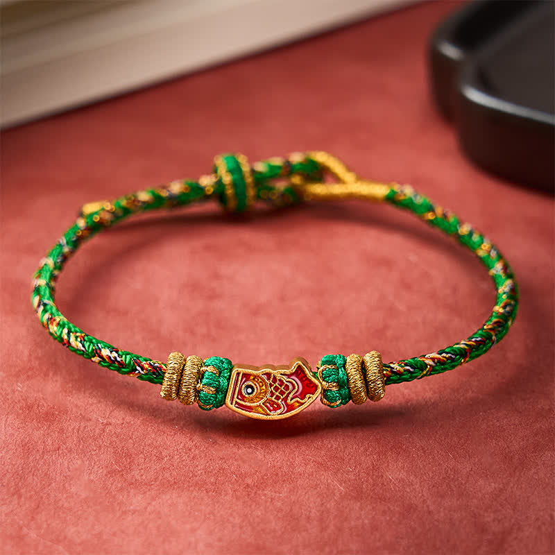 Buddha Stones Bracelet en corde tressée à la main avec motif de carpes koï, résistant et résistant. - image 2