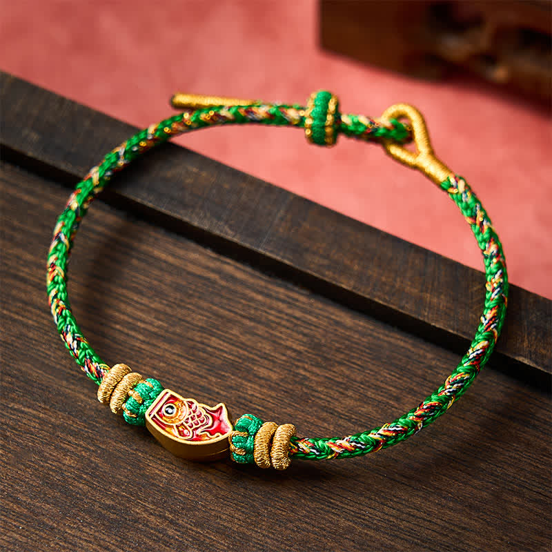 Buddha Stones Bracelet en corde tressée à la main avec motif de carpes koï, résistant et résistant. - image 1