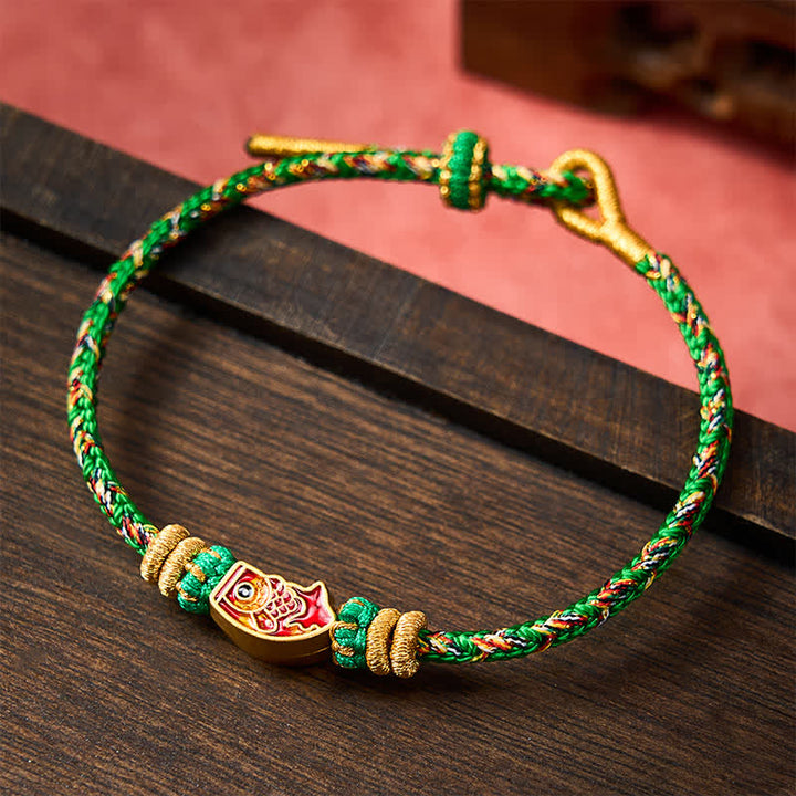 Buddha Stones Bracelet en corde tressée à la main avec motif de carpes koï, résistant et résistant. - image 1