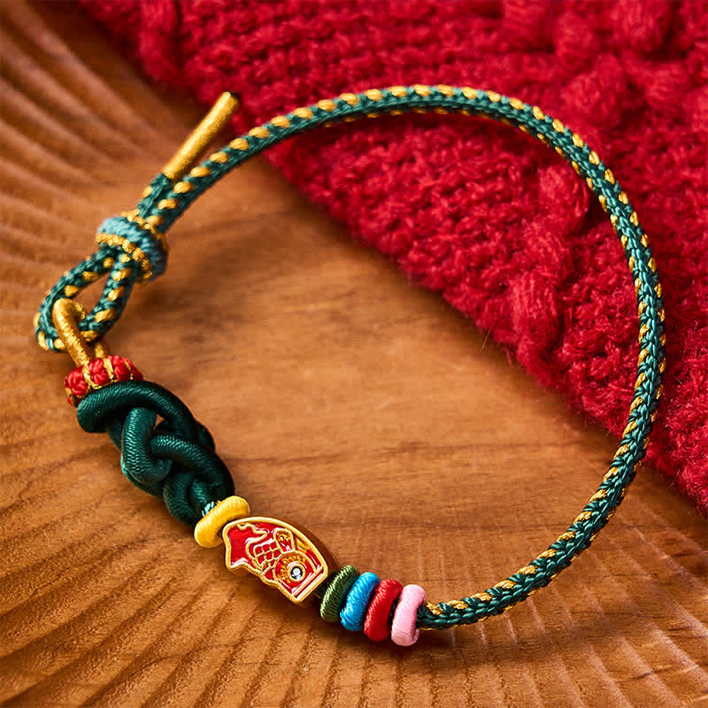 Buddha Stones Bracelet de protection en cordelette verte colorée tissée à la main, motif carpe koï - Vert (Tour de poignet : 15-18 cm) - image 0