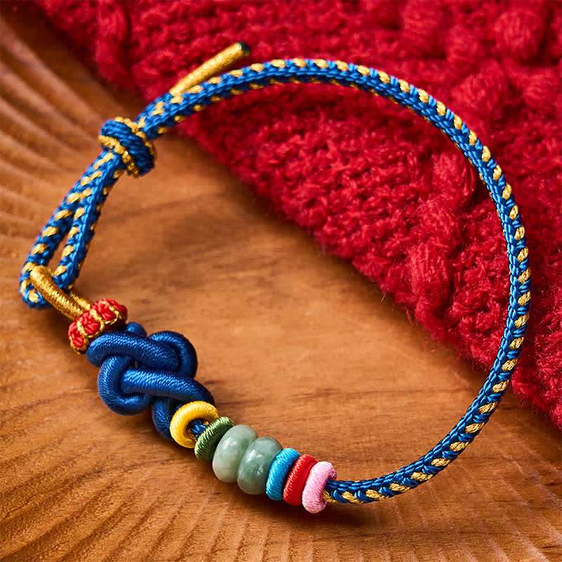 Buddha Stones Bracelet porte-bonheur en jade tressé à la main selon la technique chinoise du nœud - Bleu (Tour de poignet : 15-18 cm) - image 9