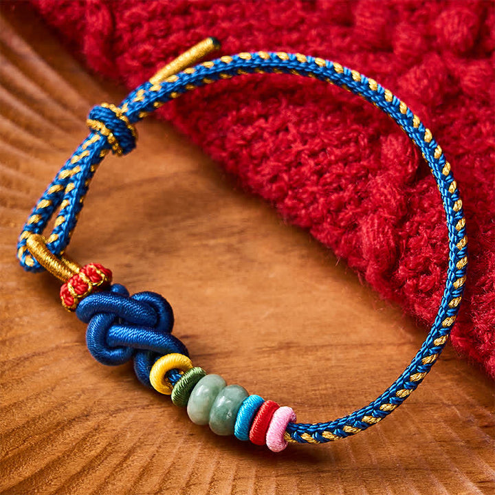 Buddha Stones Bracelet porte-bonheur en jade tressé à la main selon la technique chinoise du nœud - Bleu (Tour de poignet : 15-18 cm) - image 9