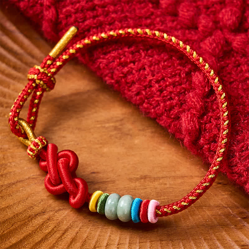 Buddha Stones Bracelet porte-bonheur en jade tressé à la main selon la technique chinoise du nœud - Rouge (Tour de poignet : 15-18 cm) - image 0