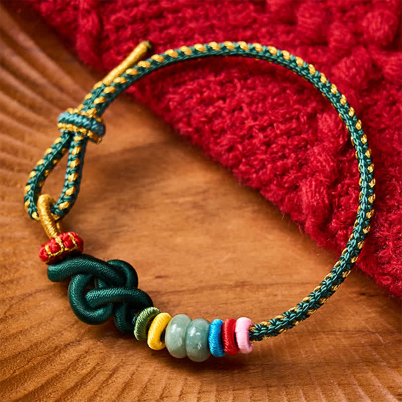 Buddha Stones Bracelet porte-bonheur en jade tressé à la main selon la technique chinoise du nœud - Vert (Tour de poignet : 15-18 cm) - image 14
