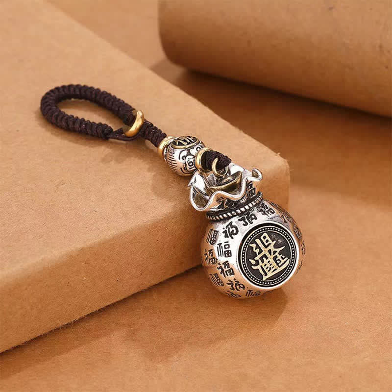 Buddha Stones Porte-clés porte-clés en cuivre Fu Character Moneybag Blessing - image 1