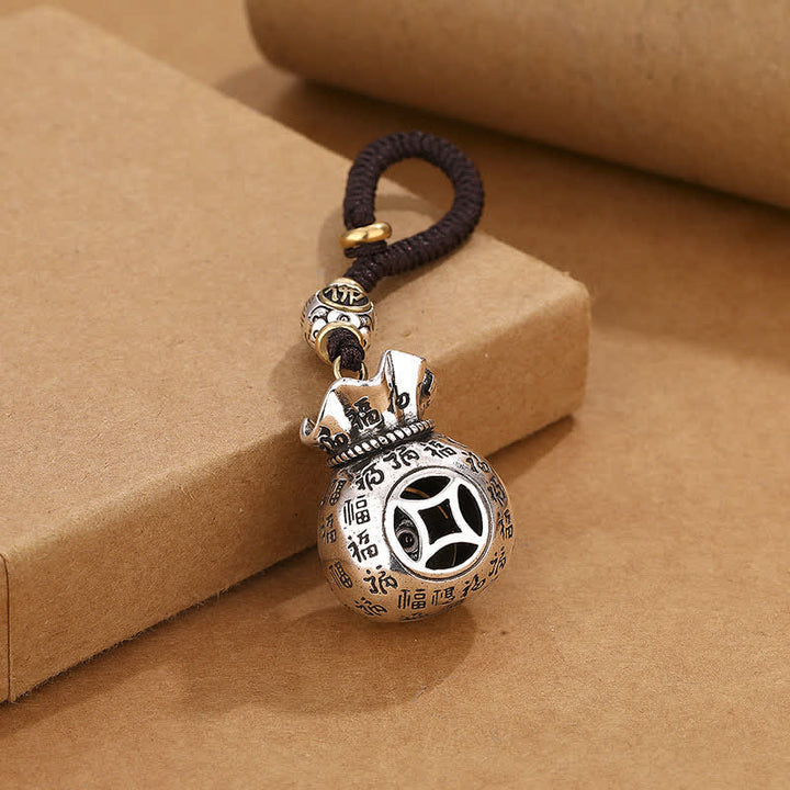 Buddha Stones Porte-clés porte-clés en cuivre Fu Character Moneybag Blessing - image 3