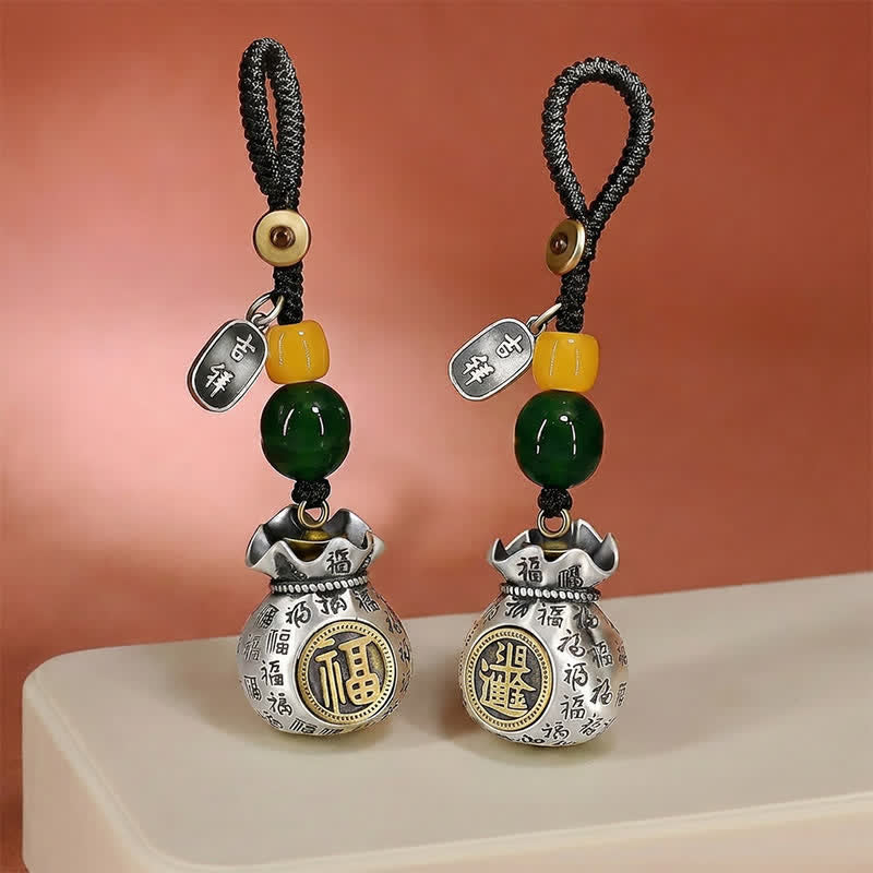 Buddha Stones Porte-clés porte-bonheur en cuivre représentant le personnage Fu - image 8