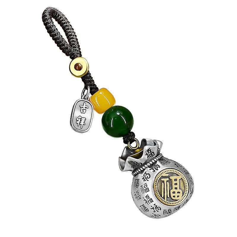 Buddha Stones Porte-clés porte-bonheur en cuivre représentant le personnage Fu - image 4