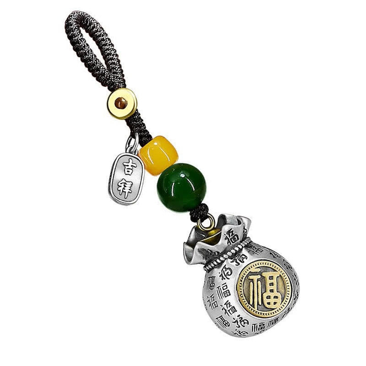 Buddha Stones Porte-clés porte-bonheur en cuivre représentant le personnage Fu - image 4
