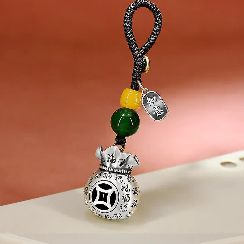 Buddha Stones Porte-clés porte-bonheur en cuivre représentant le personnage Fu - image 7
