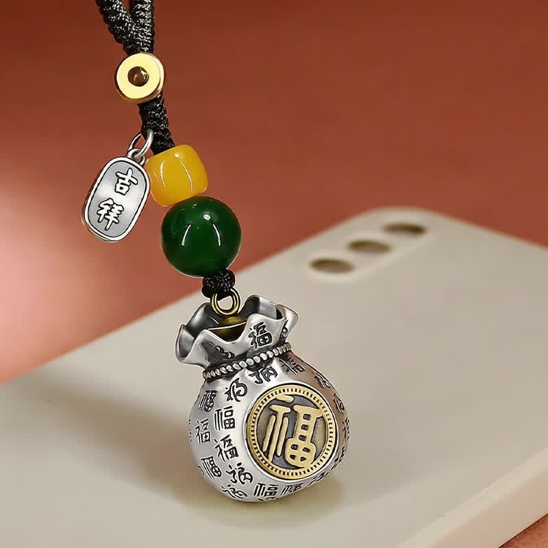 Buddha Stones Porte-clés porte-bonheur en cuivre représentant le personnage Fu - image 1