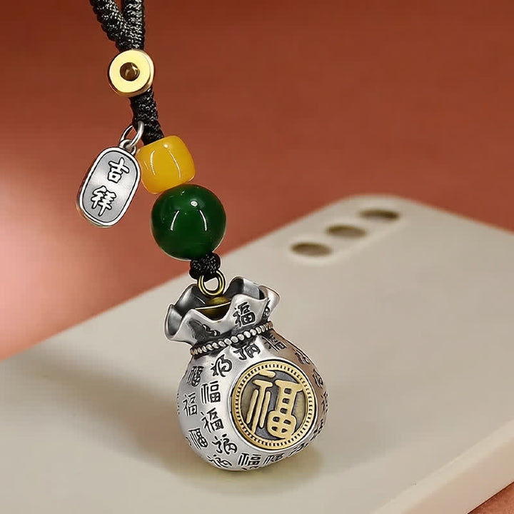 Buddha Stones Porte-clés porte-bonheur en cuivre représentant le personnage Fu - image 1
