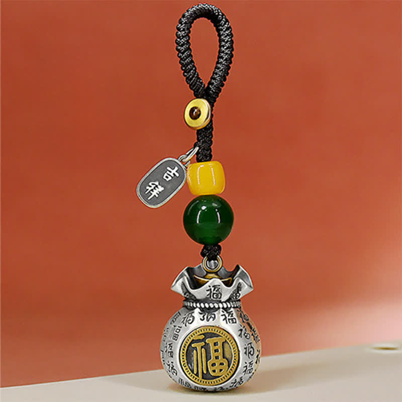 Buddha Stones Porte-clés porte-bonheur en cuivre représentant le personnage Fu - Personnage Fu (Chance ♥ Bénédiction) - image 0