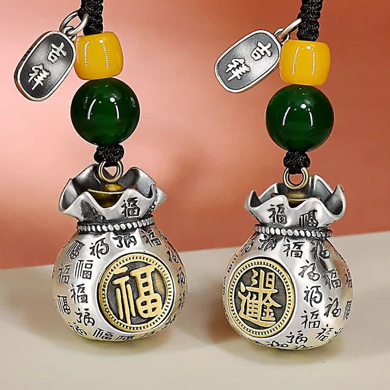 Buddha Stones Porte-clés porte-bonheur en cuivre représentant le personnage Fu - image 9