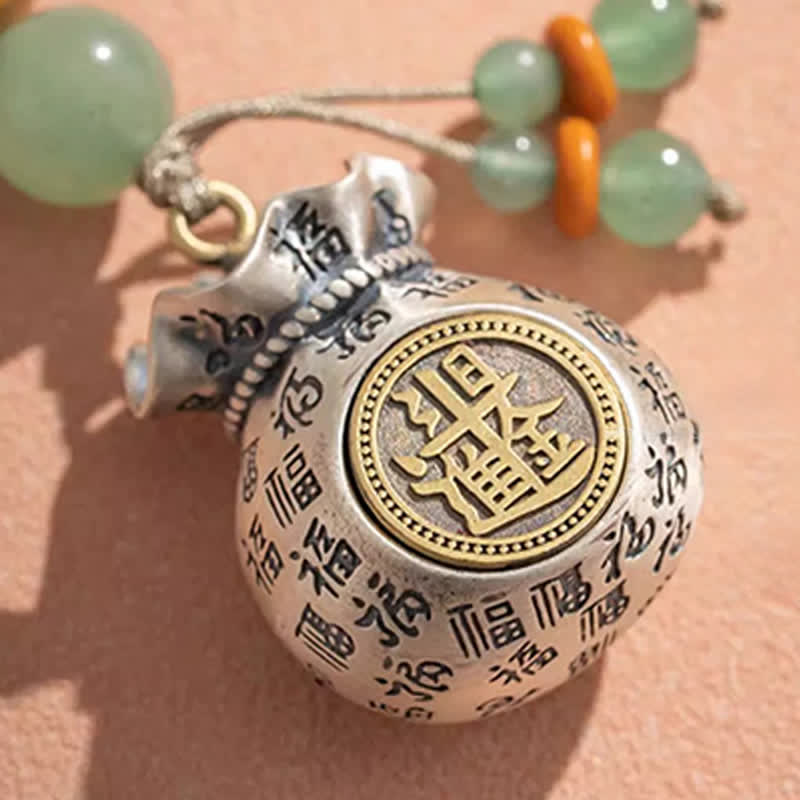 Buddha Stones Porte-clés perlés en cuivre avec sac de bénédiction tissé à la main représentant le personnage Fu - image 8