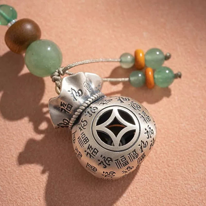 Buddha Stones Porte-clés perlés en cuivre avec sac de bénédiction tissé à la main représentant le personnage Fu - image 12