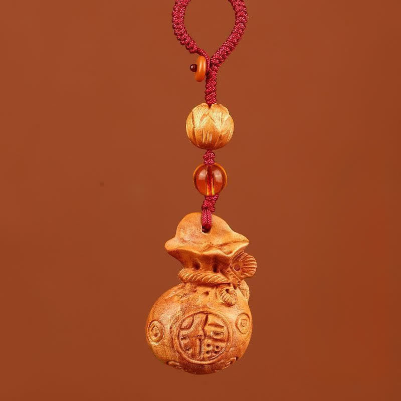 Buddha Stones Porte-clés porte-bonheur en bois de pêcher, motif lotus, avec pochette porte-bonheur - Corde rouge de lotus - image 9