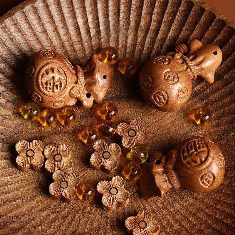 Buddha Stones Porte-clés porte-bonheur en bois de pêcher, motif lotus, avec pochette porte-bonheur - image 12