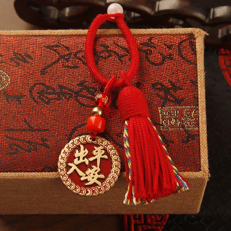 Buddha Stones Porte-clés pompon de bénédiction en laiton tressé à la main avec ficelle rouge représentant le personnage Fu - Plaque de sécurité à pompon rouge - image 12