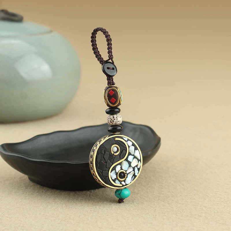 Buddha Stones Porte-clés pendentifs harmonie en bois de wengé Yin Yang - Yin Yang (Équilibre ♥ Harmonie) - image 0