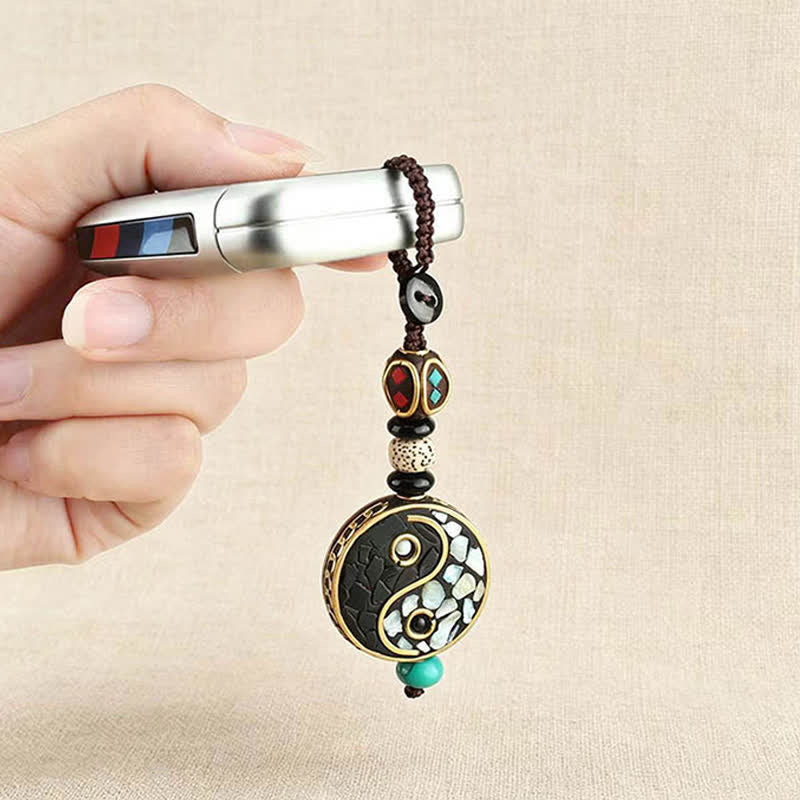 Buddha Stones Porte-clés pendentifs harmonie en bois de wengé Yin Yang - image 2
