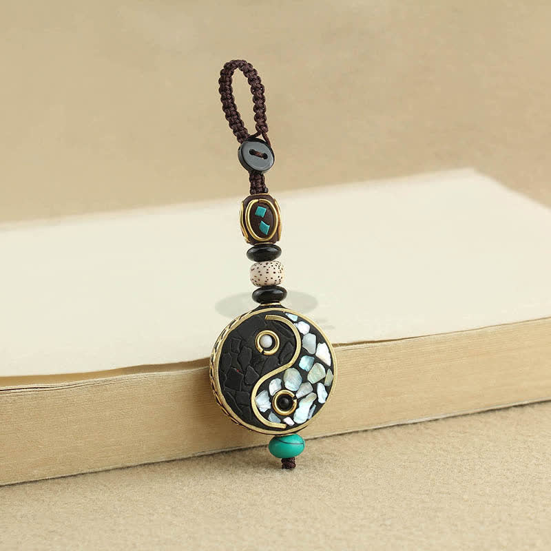 Buddha Stones Porte-clés pendentifs harmonie en bois de wengé Yin Yang - image 1