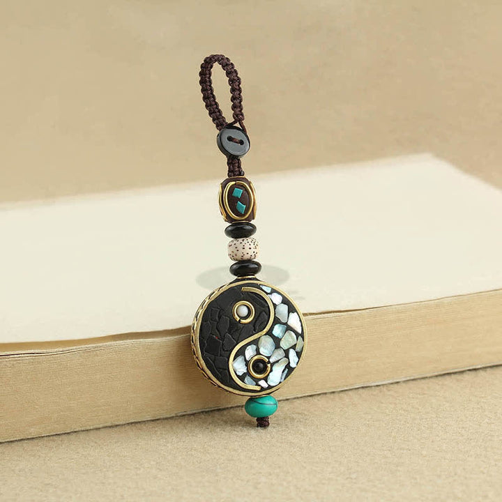 Buddha Stones Porte-clés pendentifs harmonie en bois de wengé Yin Yang - image 1