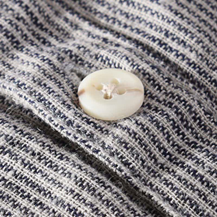 Buddha Stones Chemises d'été décontractées en lin à rayures unies pour hommes, manches courtes, avec poche plaquée - image 15