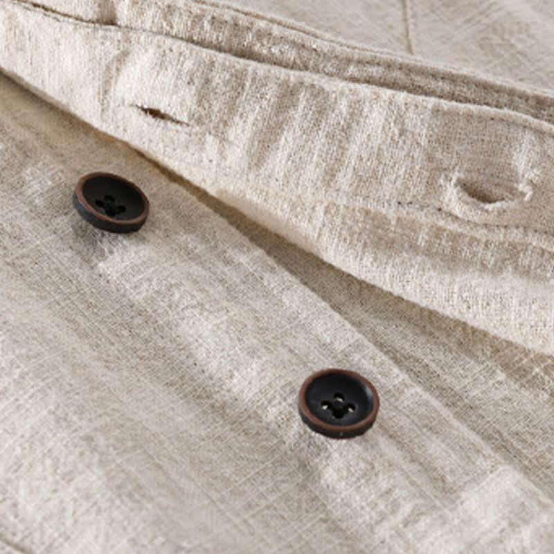 Buddha Stones Chemises à manches longues pour homme, col mandarin, en ramie unie, style décontracté printanier, avec poche - image 5