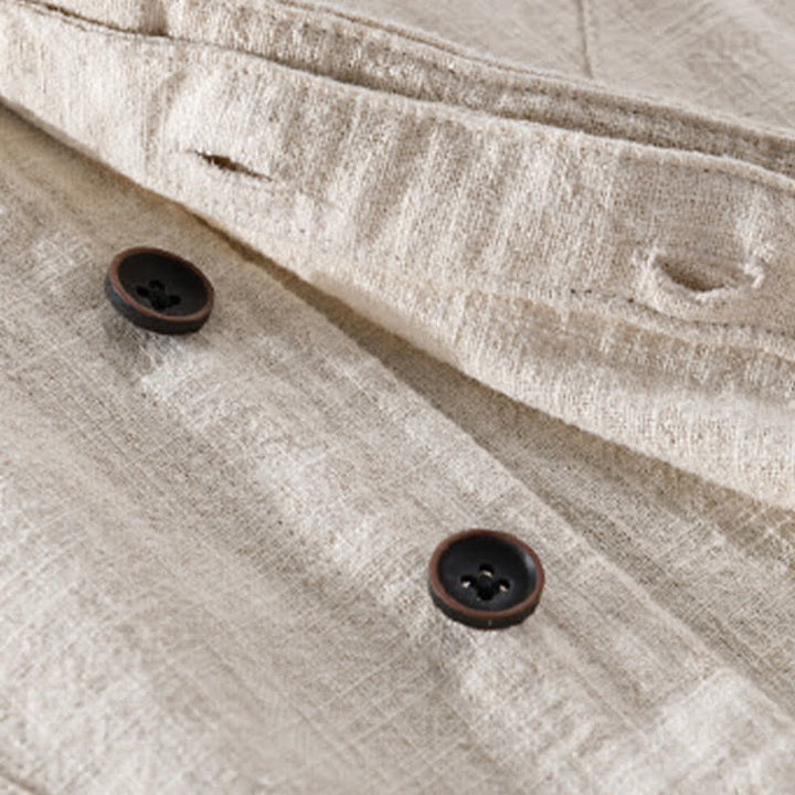 Buddha Stones Chemises à manches longues pour homme, col mandarin, en ramie unie, style décontracté printanier, avec poche - image 5