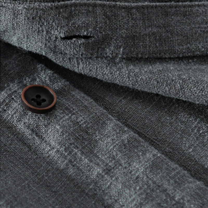 Buddha Stones Chemises à manches longues pour homme, col mandarin, en ramie unie, style décontracté printanier, avec poche - image 18