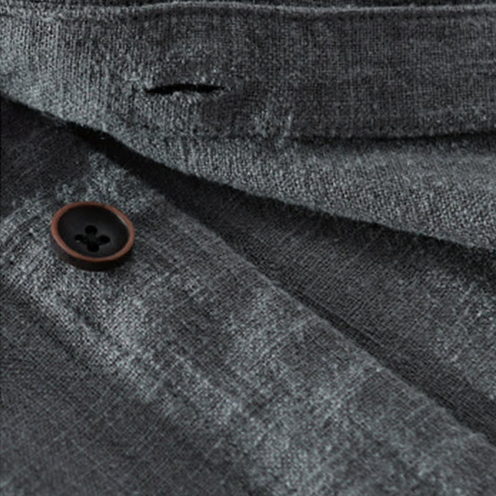 Buddha Stones Chemises à manches longues pour homme, col mandarin, en ramie unie, style décontracté printanier, avec poche - image 18